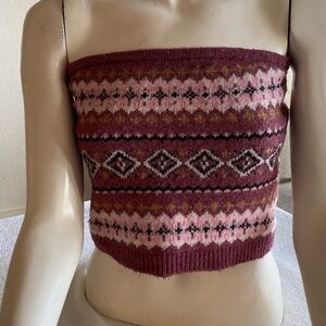 American Eagle Fair Isle Knit Tube Top Sweater Nordic Pink M